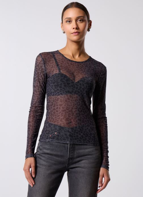 Pieces T-shirts met lange mouwen Pcninni Ls Mesh Top Jrs Noos Bc dames zwart