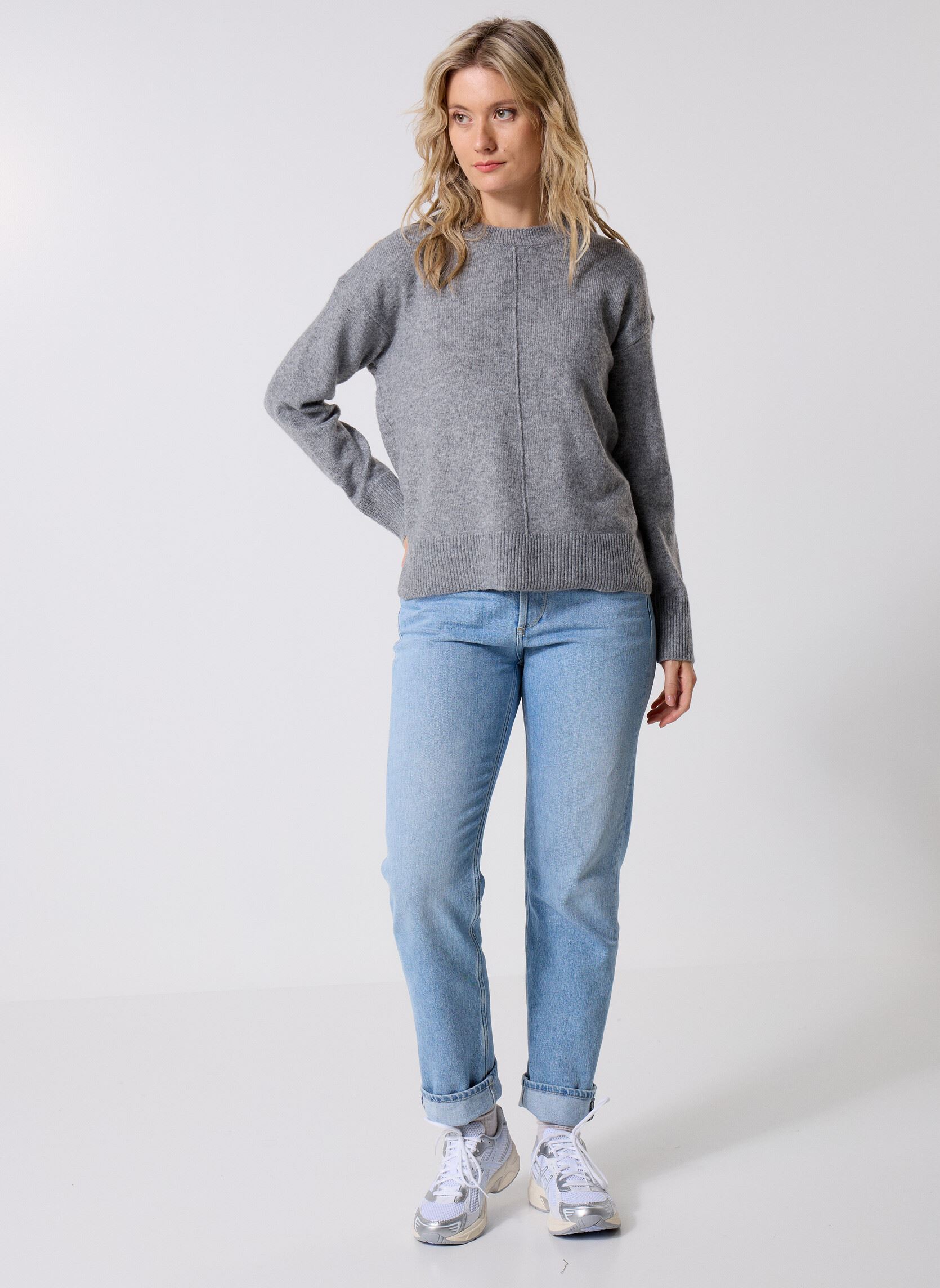 Truien Pcmalou Ls O-Neck Cutline Knit Noos Bc dames grijs Pieces Truien Pcmalou Ls O-Neck Cutline Knit Noos Bc dames grijs Medium Grey Melange
