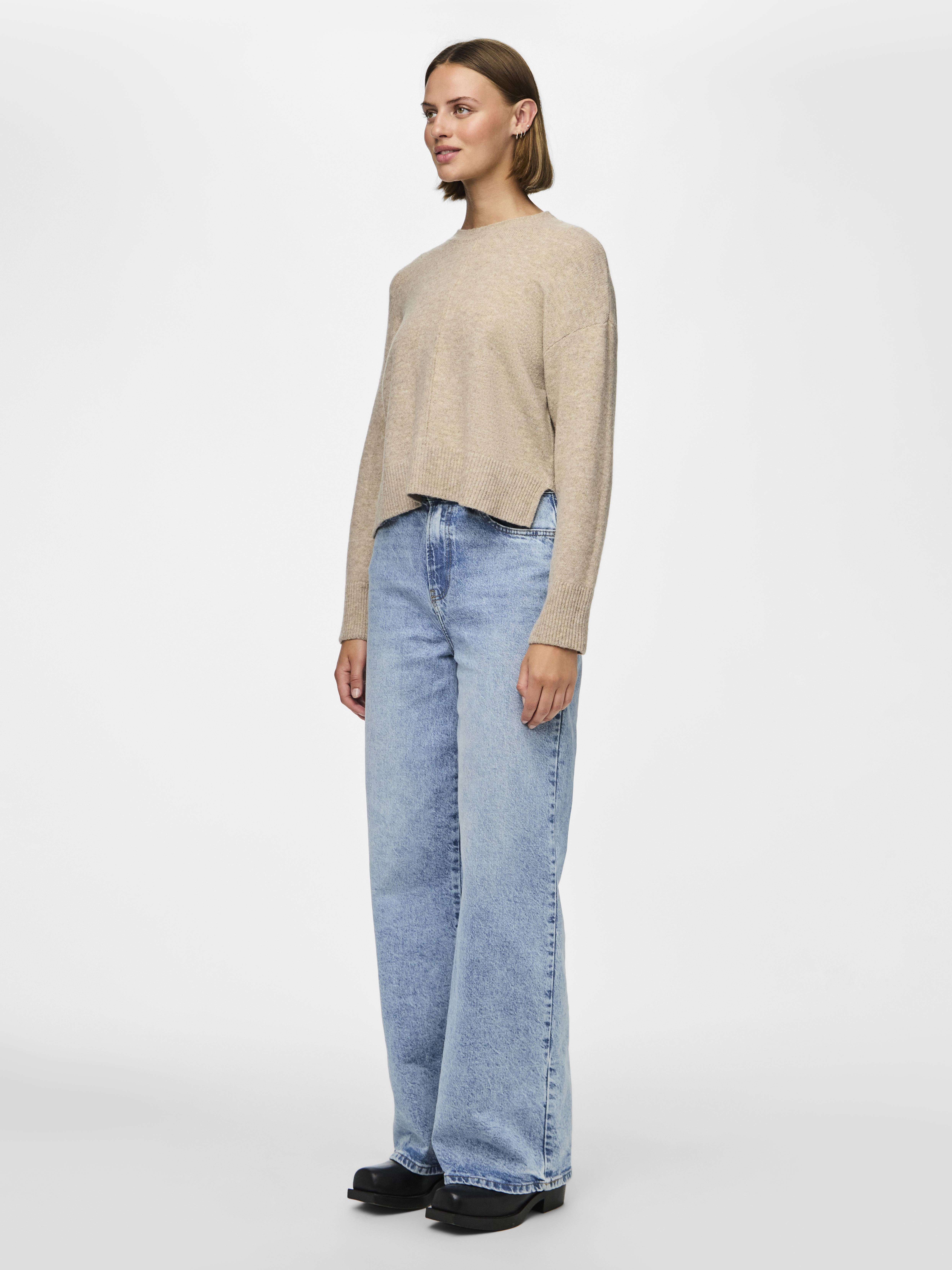 Truien Pcmalou Ls O-Neck Cutline Knit Noos Bc dames beige Pieces Truien Pcmalou Ls O-Neck Cutline Knit Noos Bc dames beige Taupe gray