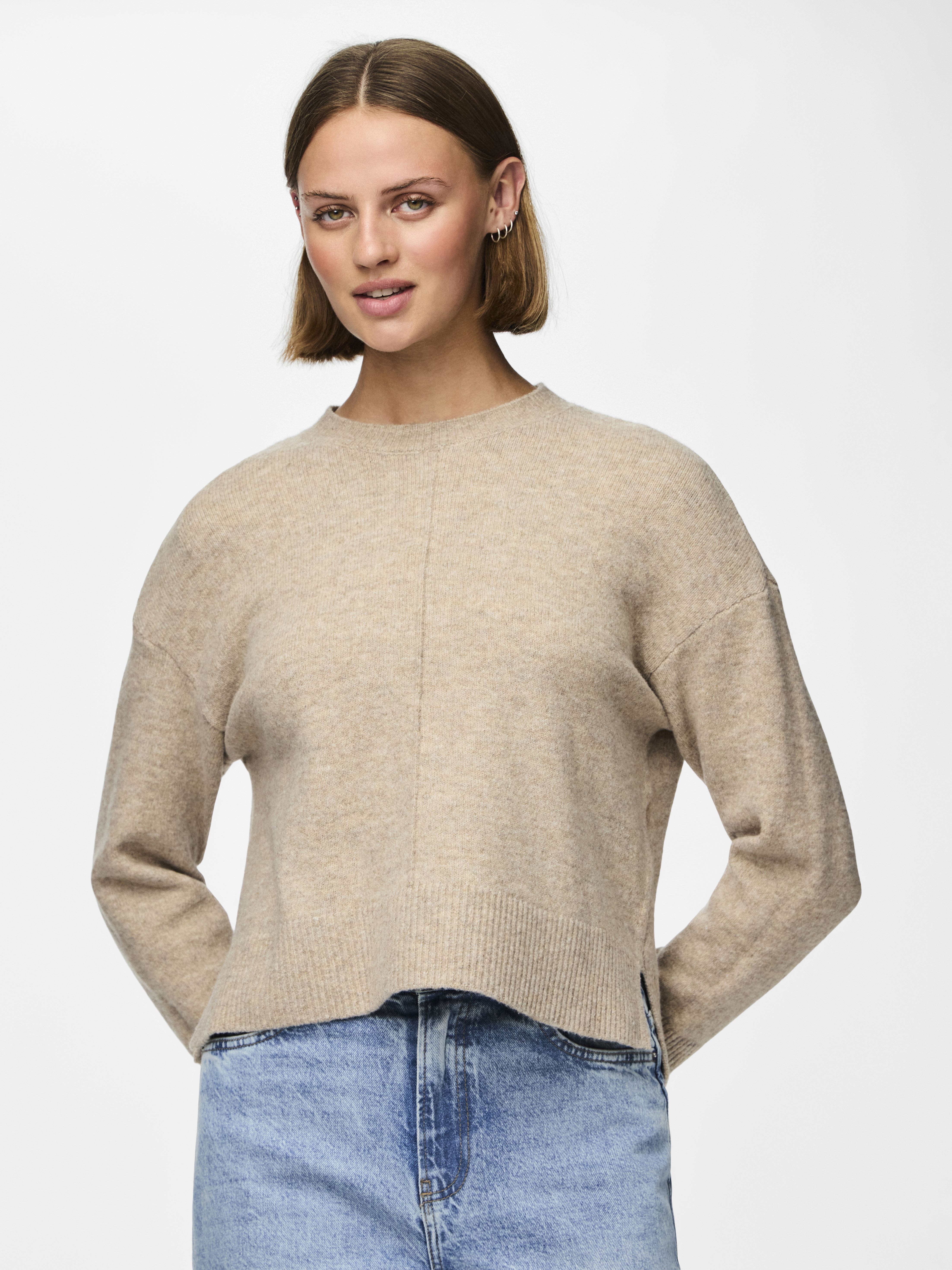 Truien Pcmalou Ls O-Neck Cutline Knit Noos Bc dames beige Pieces Truien Pcmalou Ls O-Neck Cutline Knit Noos Bc dames beige Taupe gray