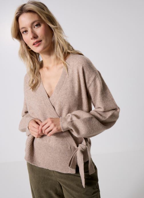 Pieces Truien Pcmalou Ls Wrap Knit Cardigan Noos Bc dames beige