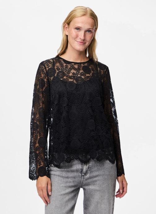 Pieces Blouses met lange mouwen Pcolline Ls Lace O-Neck Top Wvn Noos dames zwart
