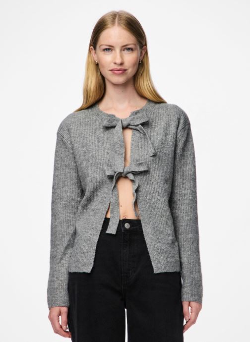 Pieces Strickjacken und Westen Pcsilly Ls Rev Tie Knit Noos Bc damen grau