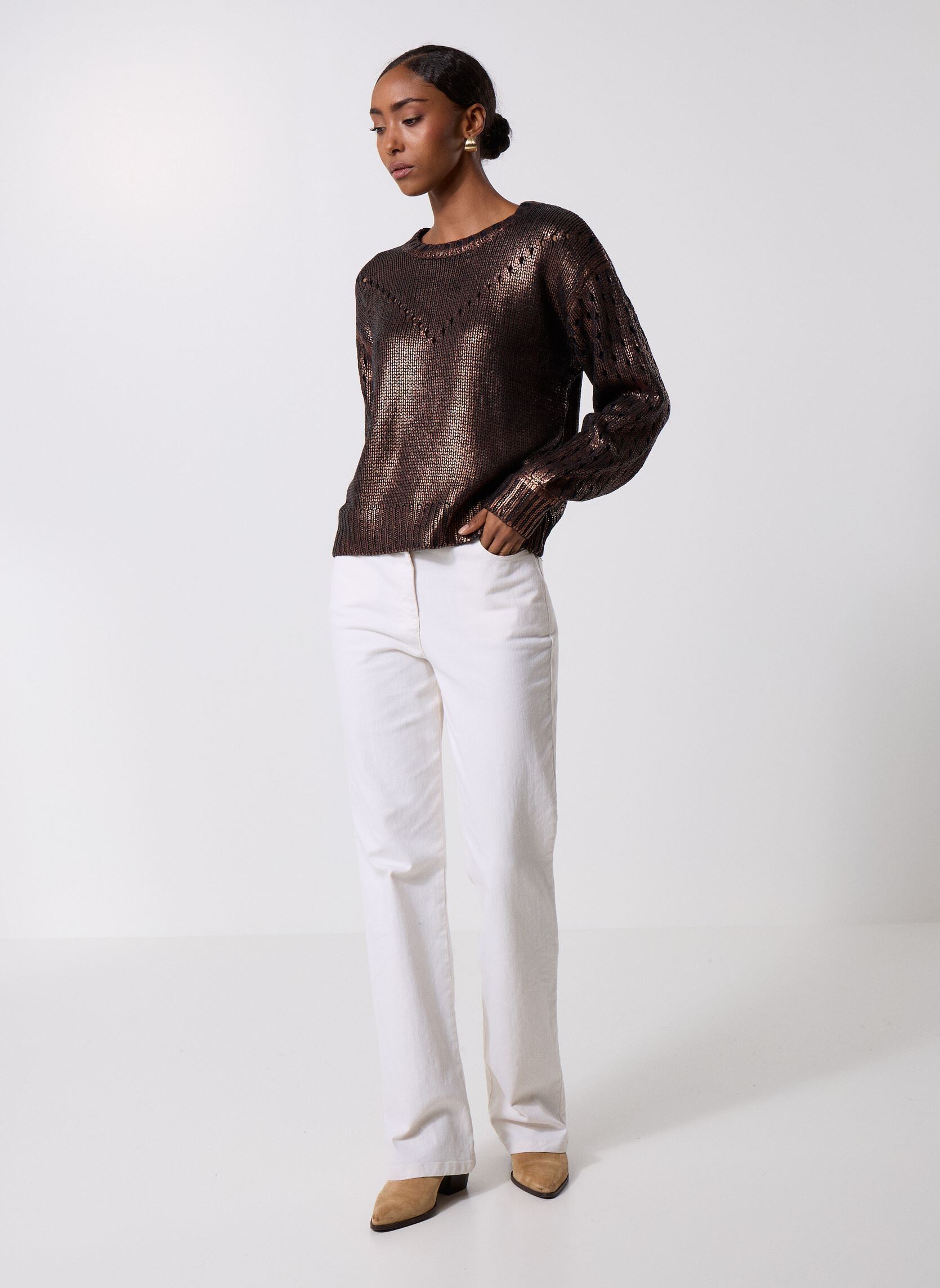 Pulls Pcjavis Ls O-Neck Foil Knit Fc Bc femme marron Pieces Pulls Pcjavis Ls O-Neck Foil Knit Fc Bc femme marron Black