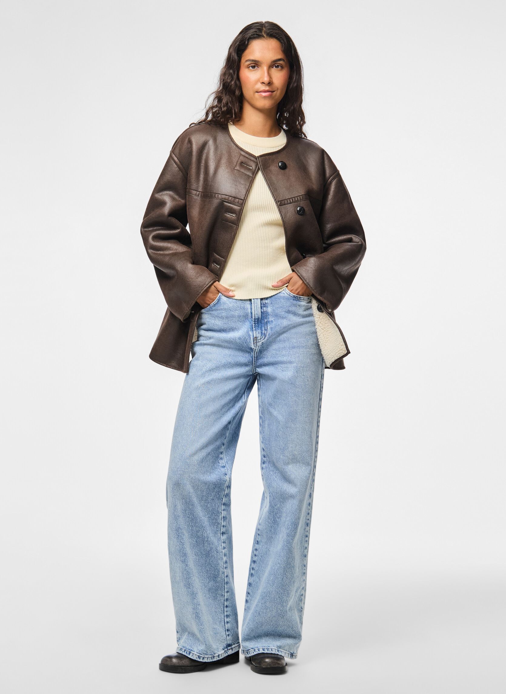 Jacken Pcjulie Reversible Teddy Coated Jacket damen weiß Pieces Jacken Pcjulie Reversible Teddy Coated Jacket damen weiß Birch