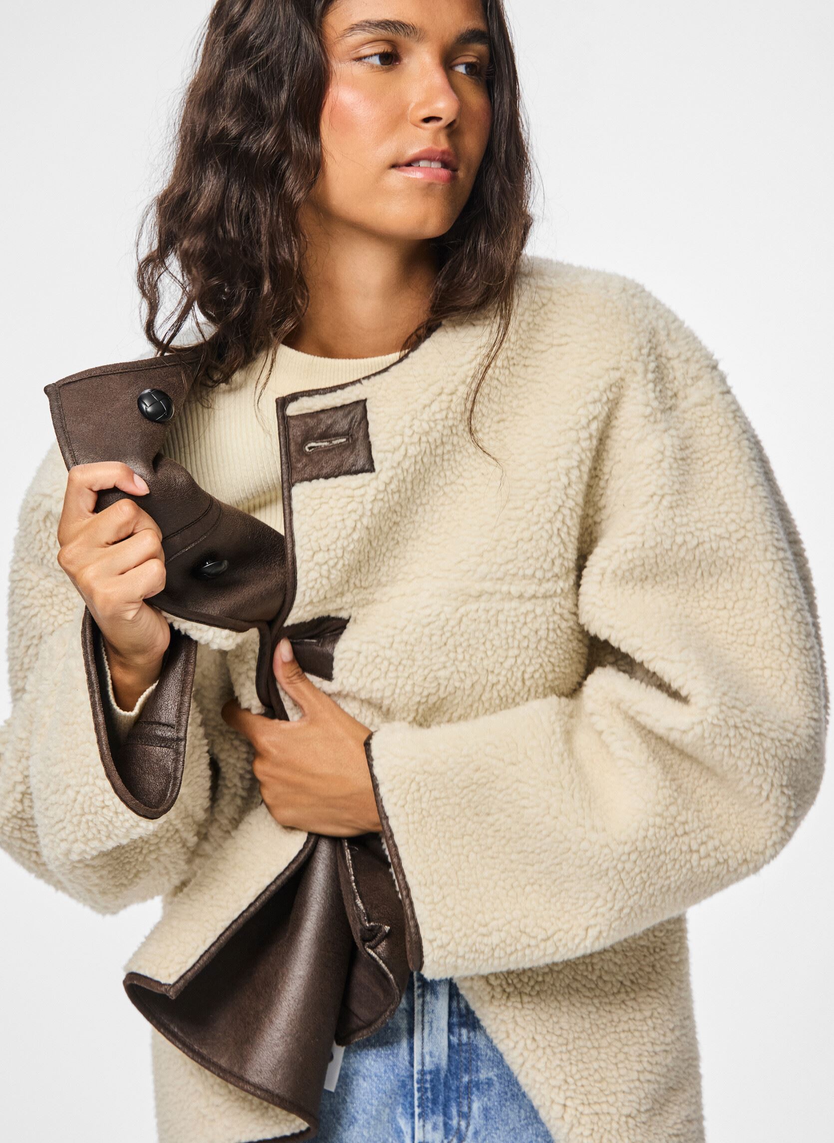 Jacken Pcjulie Reversible Teddy Coated Jacket damen weiß Pieces Jacken Pcjulie Reversible Teddy Coated Jacket damen weiß Birch