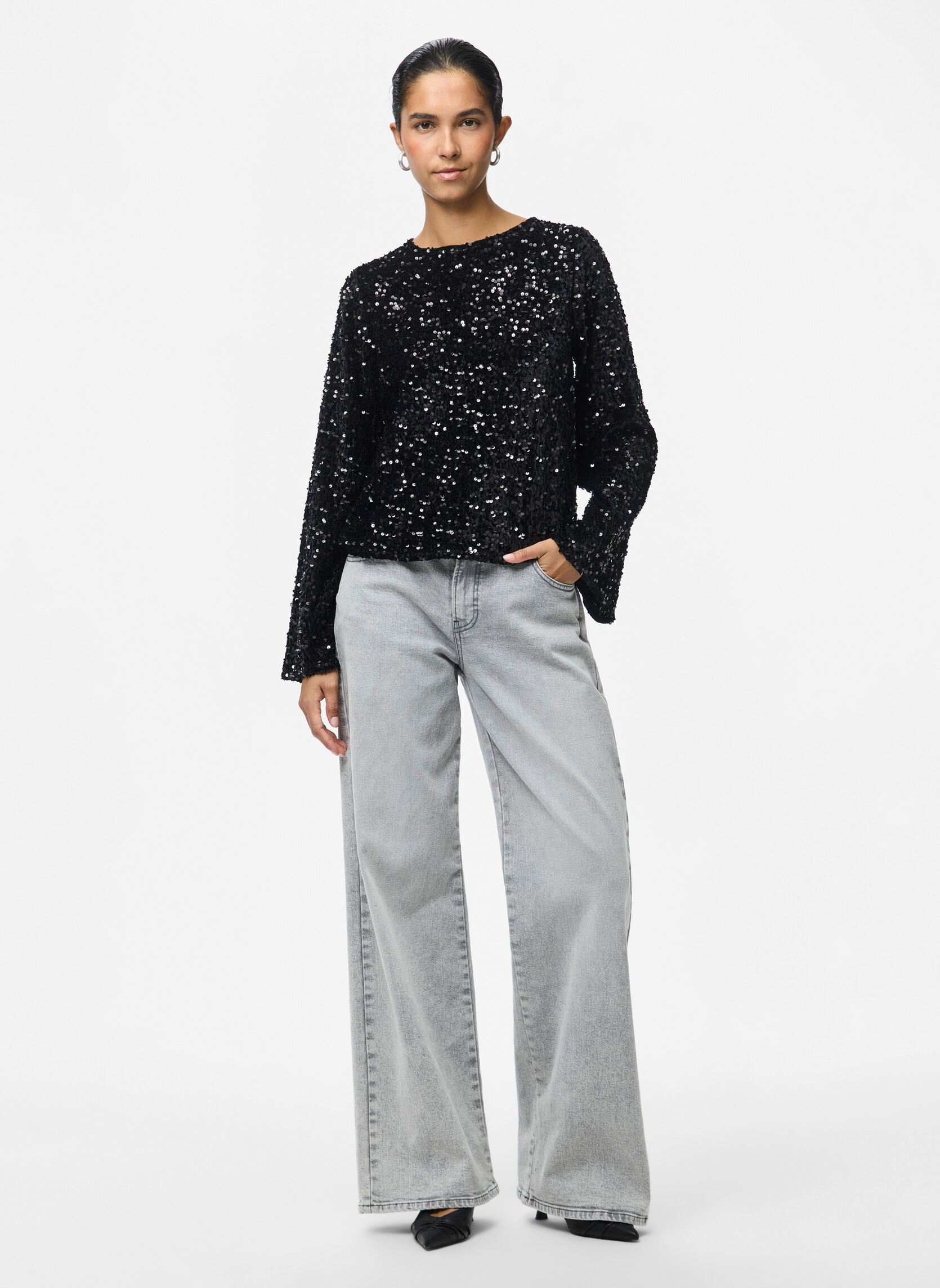 Langarm-T-Shirts Pckam Ls Deep Back Bow Top Jrs Noos Bc damen schwarz Pieces Langarm-T-Shirts Pckam Ls Deep Back Bow Top Jrs Noos Bc damen schwarz Black