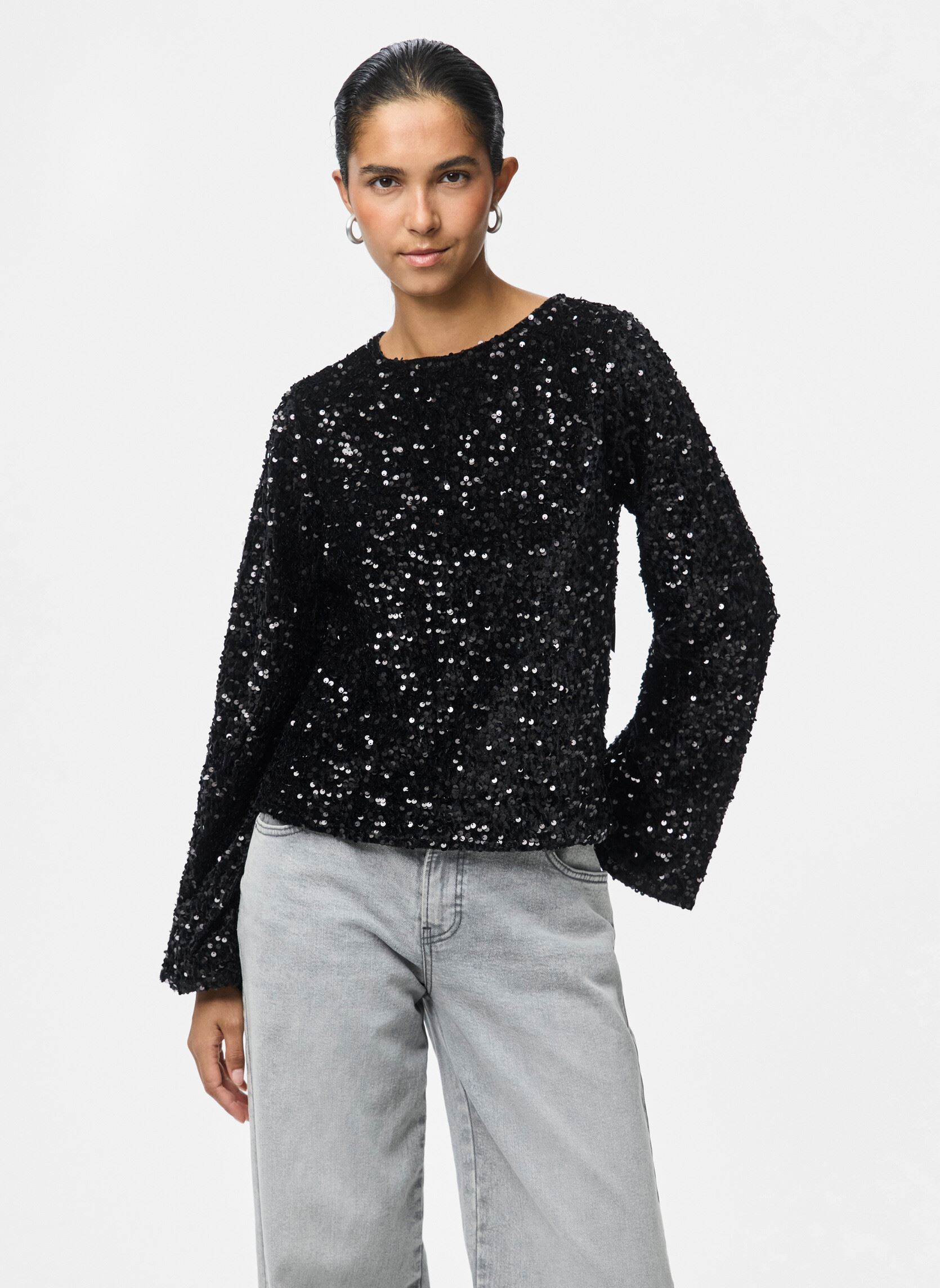 Langarm-T-Shirts Pckam Ls Deep Back Bow Top Jrs Noos Bc damen schwarz Pieces Langarm-T-Shirts Pckam Ls Deep Back Bow Top Jrs Noos Bc damen schwarz Black
