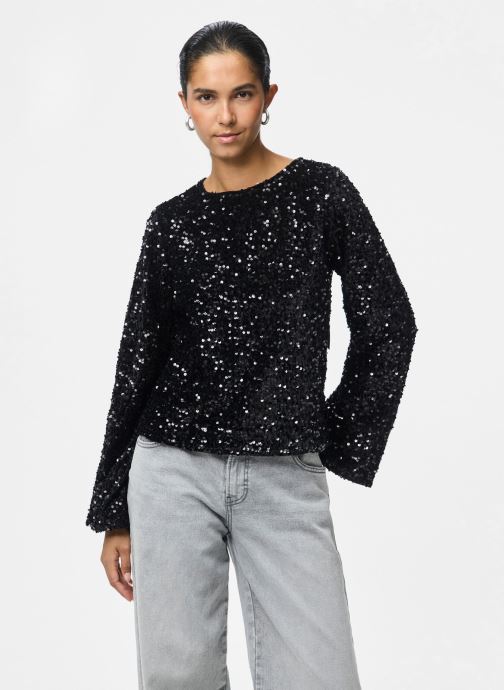Pieces T-shirts met lange mouwen Pckam Ls Deep Back Bow Top Jrs Noos Bc dames zwart