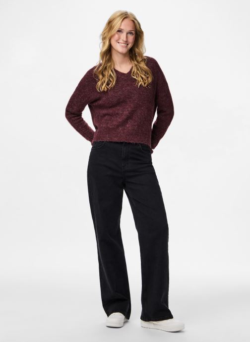 Pieces Pullover Pclayla Ls V-Neck Knit Noos damen bordeaux