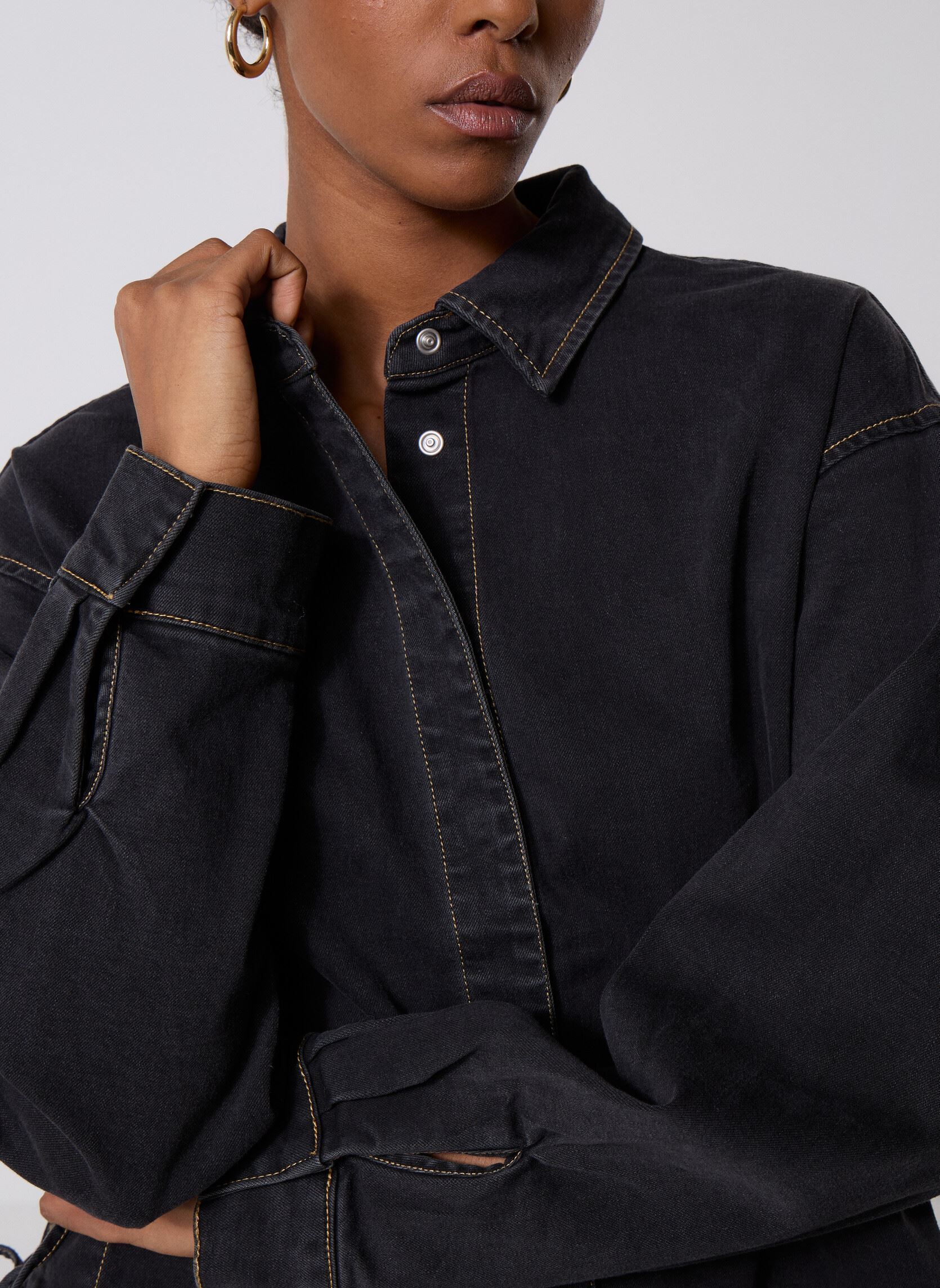 Lange mouw overhemden Pcmathea Ls Curved Denim Shirt dames zwart Pieces Lange mouw overhemden Pcmathea Ls Curved Denim Shirt dames zwart BLACK