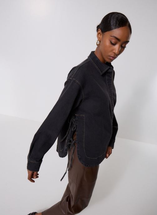 Pieces Lange mouw overhemden Pcmathea Ls Curved Denim Shirt dames zwart