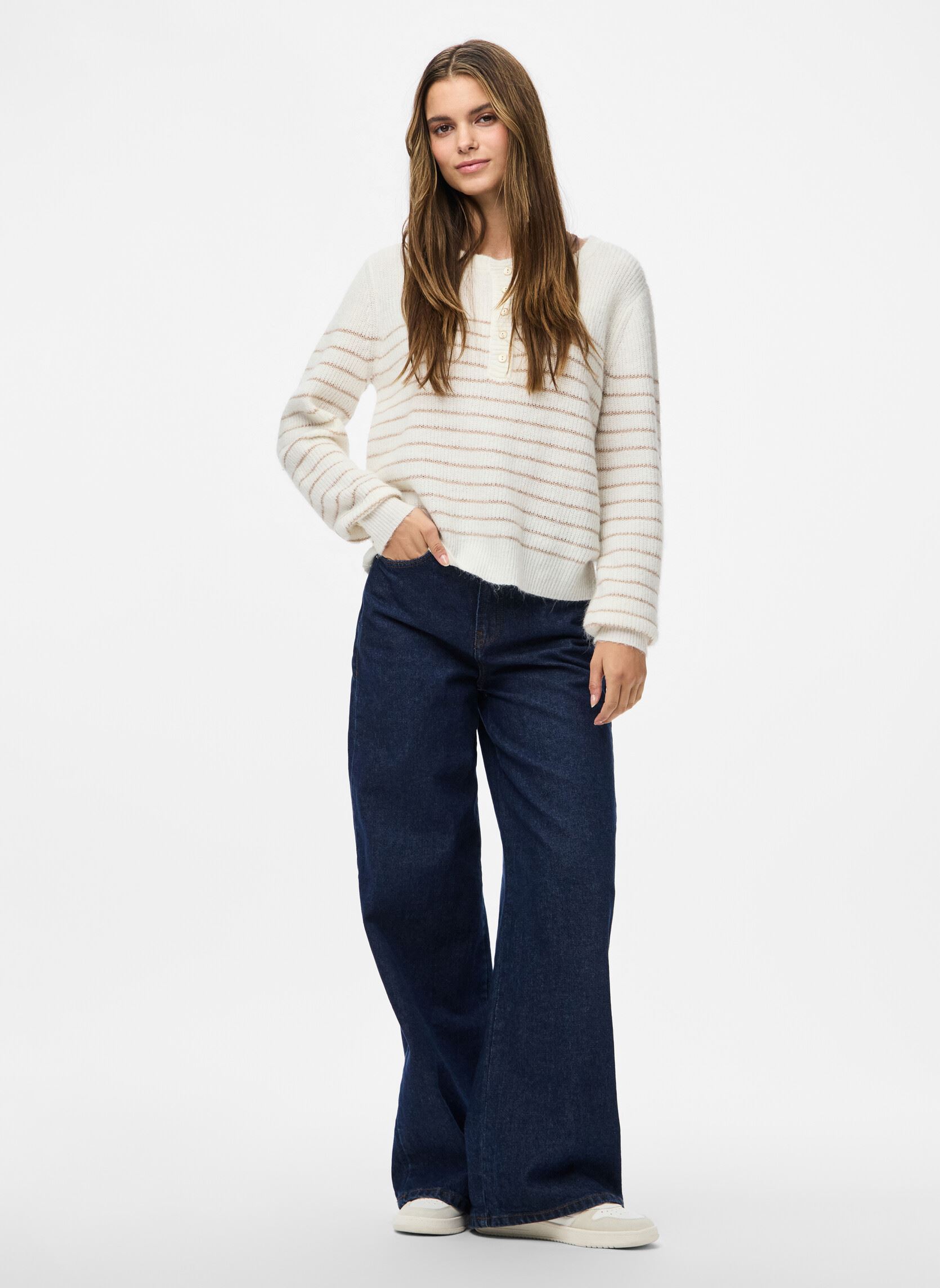 Pulls Pcjibe Ls O-Neck Knit Fc femme blanc Pieces Pulls Pcjibe Ls O-Neck Knit Fc femme blanc Cloud Dancer