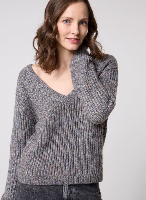 Pieces Pulls Pcjunot Ls O-Neck Deep V Back Knit Fc femme gris