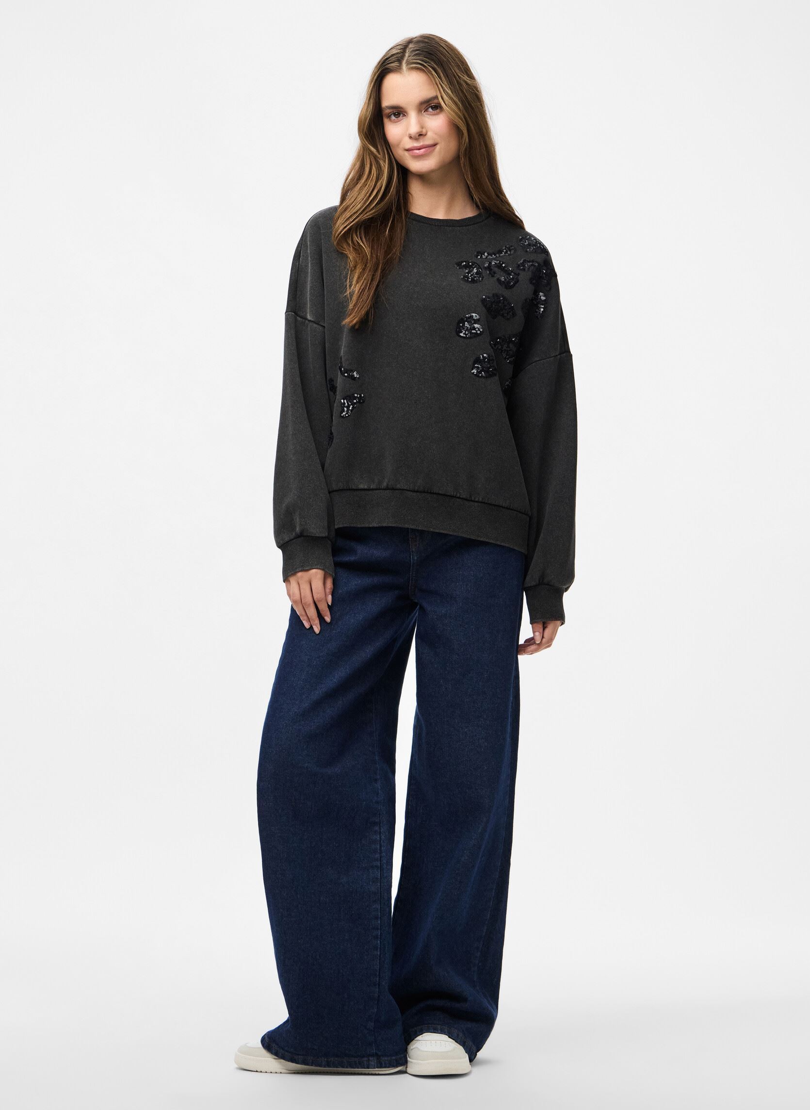 Sweatshirts Pcmie Ls Sequins Sweatshirt Jrs femme noir Pieces Sweatshirts Pcmie Ls Sequins Sweatshirt Jrs femme noir Black