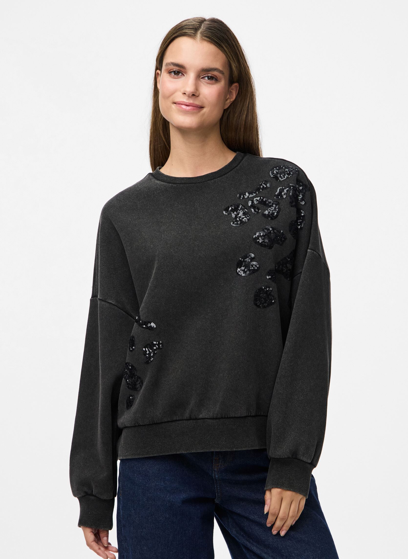 Sweatshirts Pcmie Ls Sequins Sweatshirt Jrs femme noir Pieces Sweatshirts Pcmie Ls Sequins Sweatshirt Jrs femme noir Black