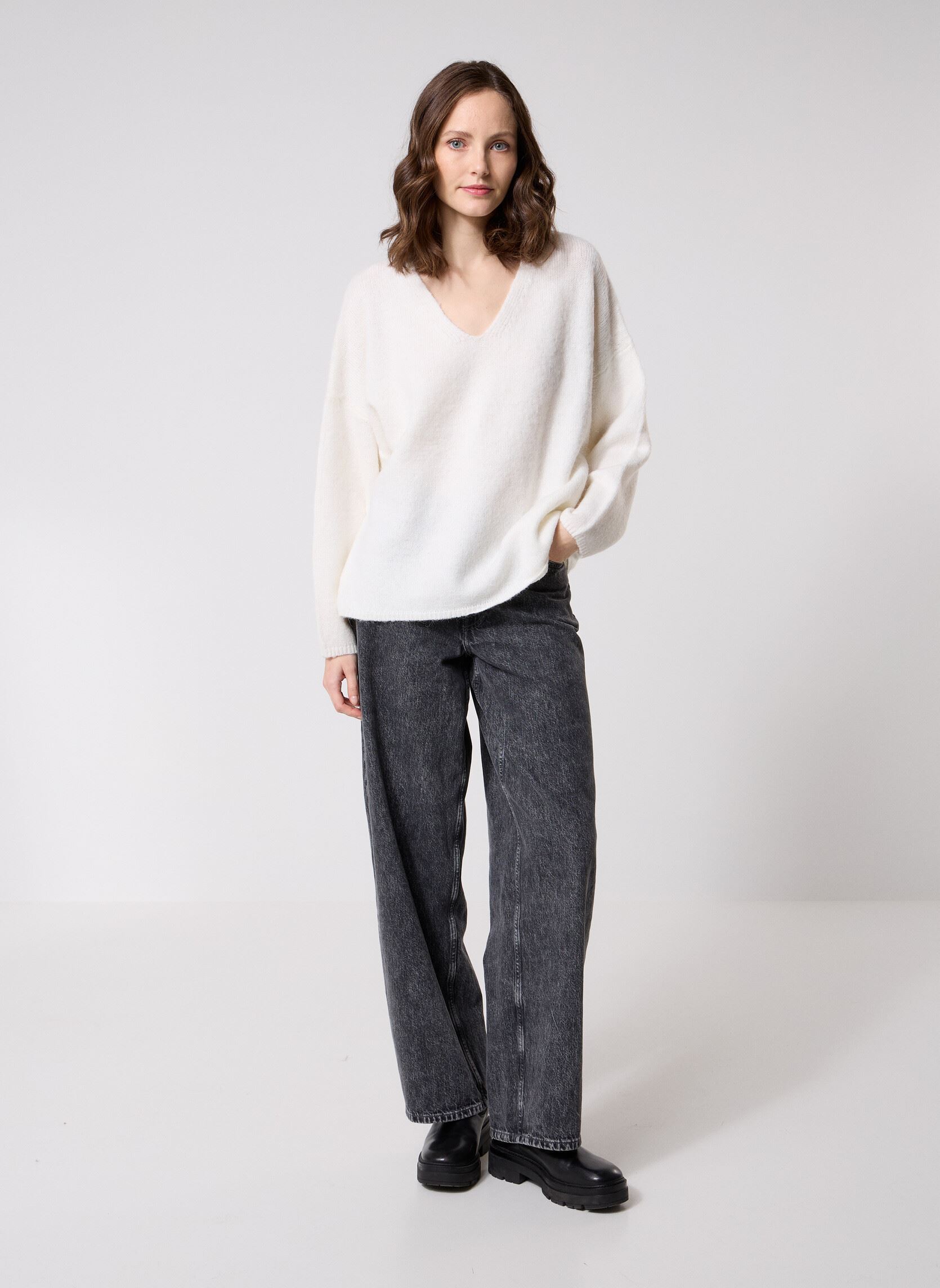 Pulls Pcpam Ls V-Neck Oversize Knit Bc femme blanc Pieces Pulls Pcpam Ls V-Neck Oversize Knit Bc femme blanc Cloud Dancer