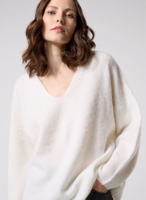 Pieces Pulls Pcpam Ls V-Neck Oversize Knit Bc femme blanc