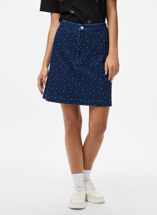 Pieces Jupes courtes Pcroberta Hw Rhinestone Denim Skirt femme bleu