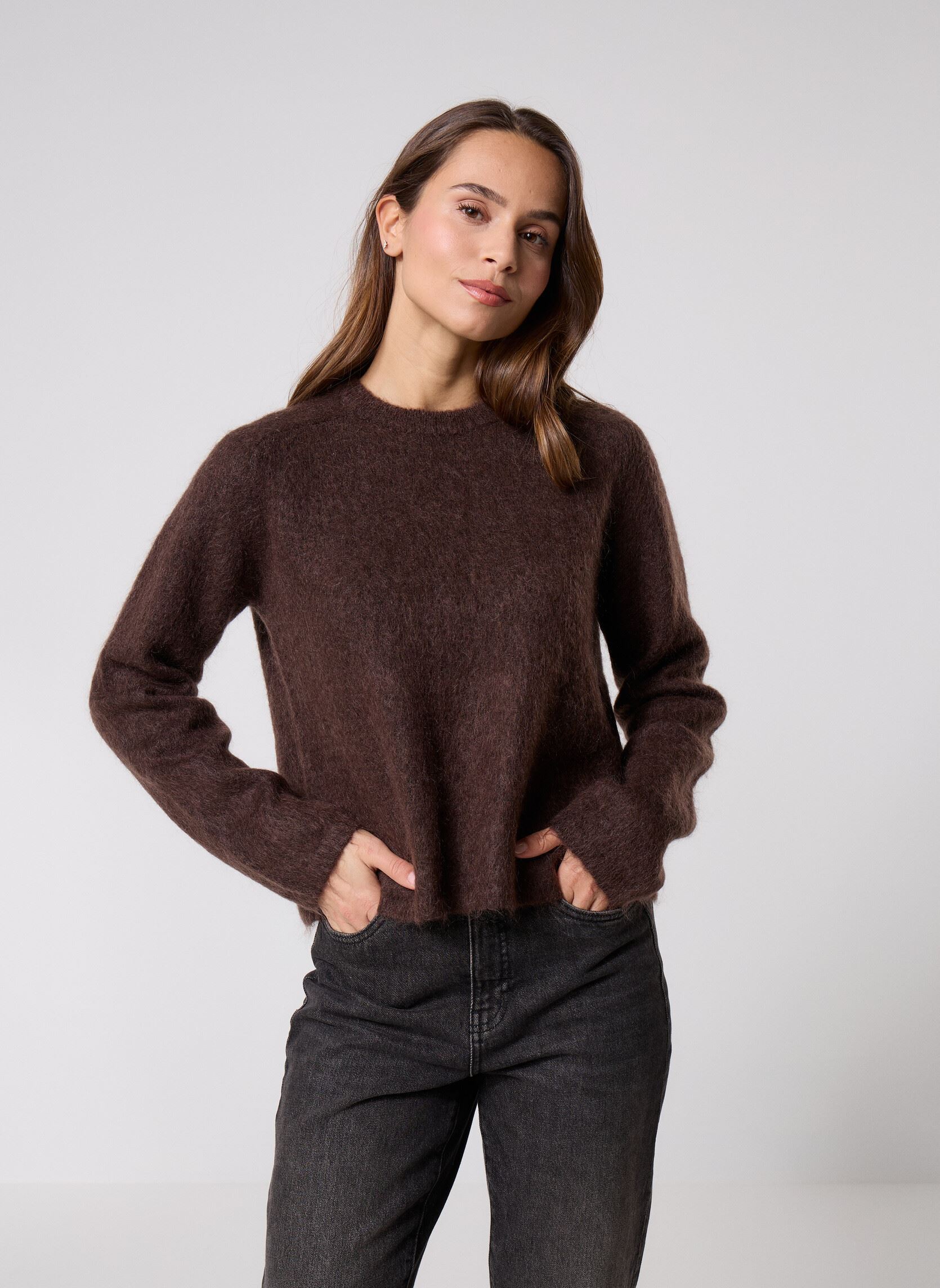 Truien Pcmanika Ls O-Neck Knit Bc dames bruin Pieces Truien Pcmanika Ls O-Neck Knit Bc dames bruin Hot Fudge