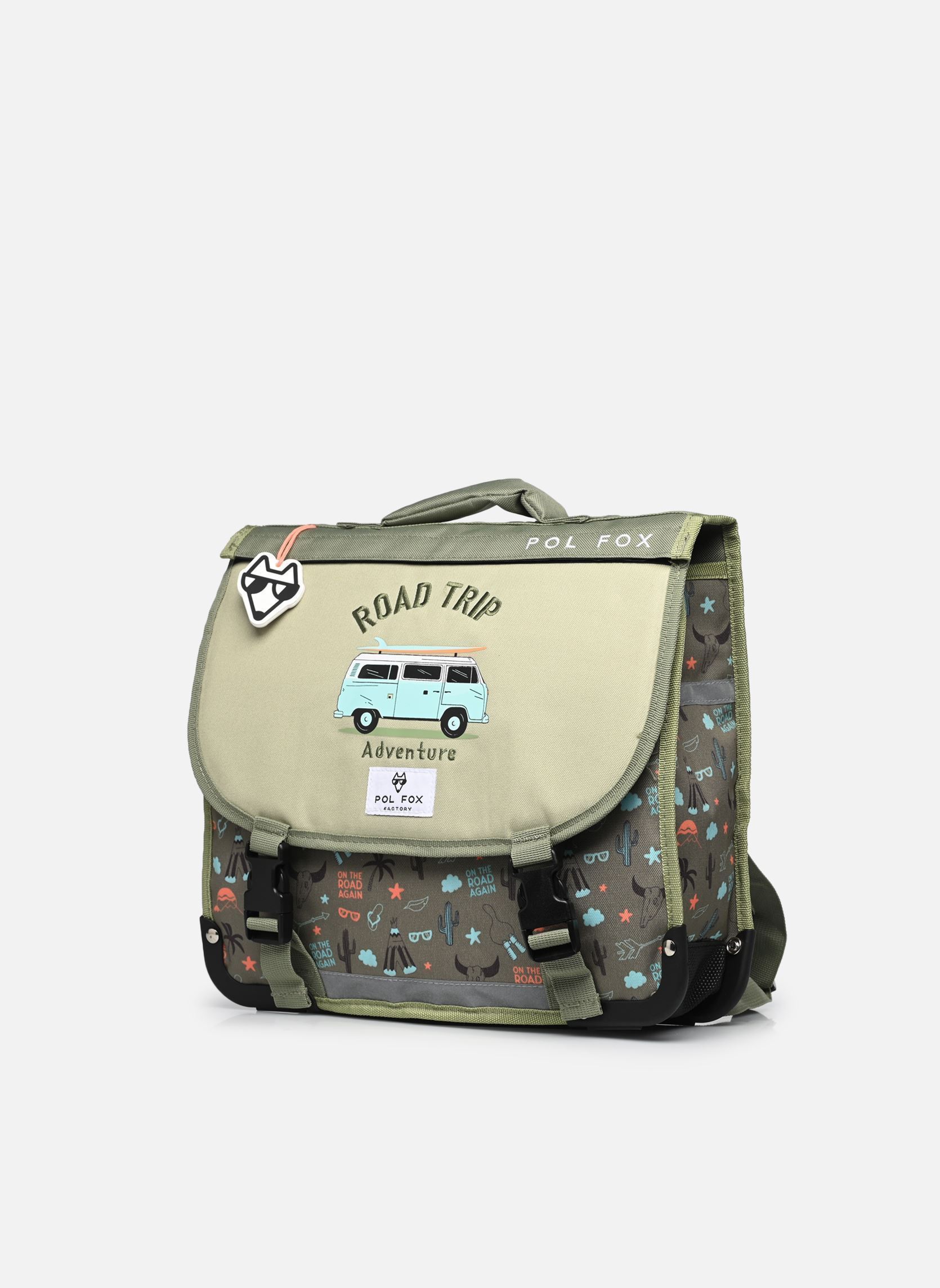 Schulranzen Cartable 35 cm ROAD TRIP jungen grün Pol Fox Schulranzen Cartable 35 cm ROAD TRIP jungen grün Kaki
