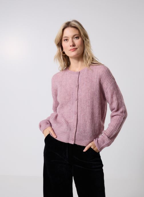 Vila Vesten Vipretty O-Neck Pointelle Cardigan dames roze