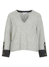 Pulls Vialva V-Neck L/S Detail Knit Top femme gris