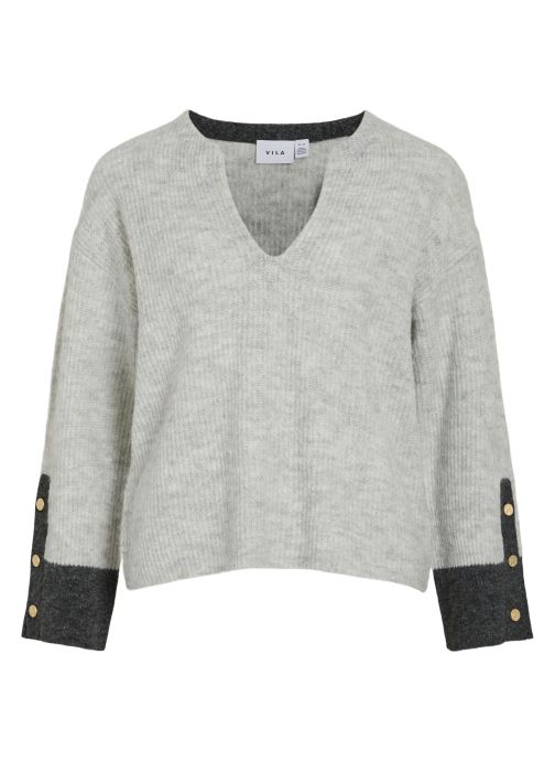 Vila Pulls Vialva V-Neck L/S Detail Knit Top femme gris