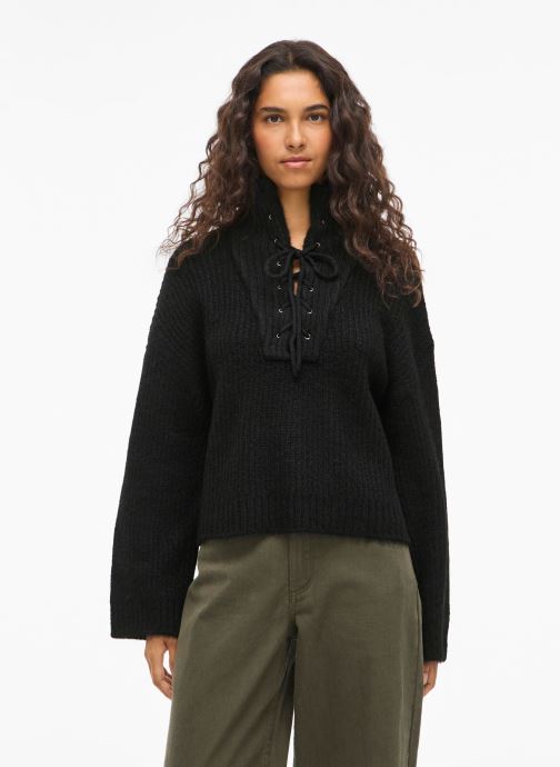 Vila Pulls Vigleeba High Neck L/S Rib Knit Top femme noir