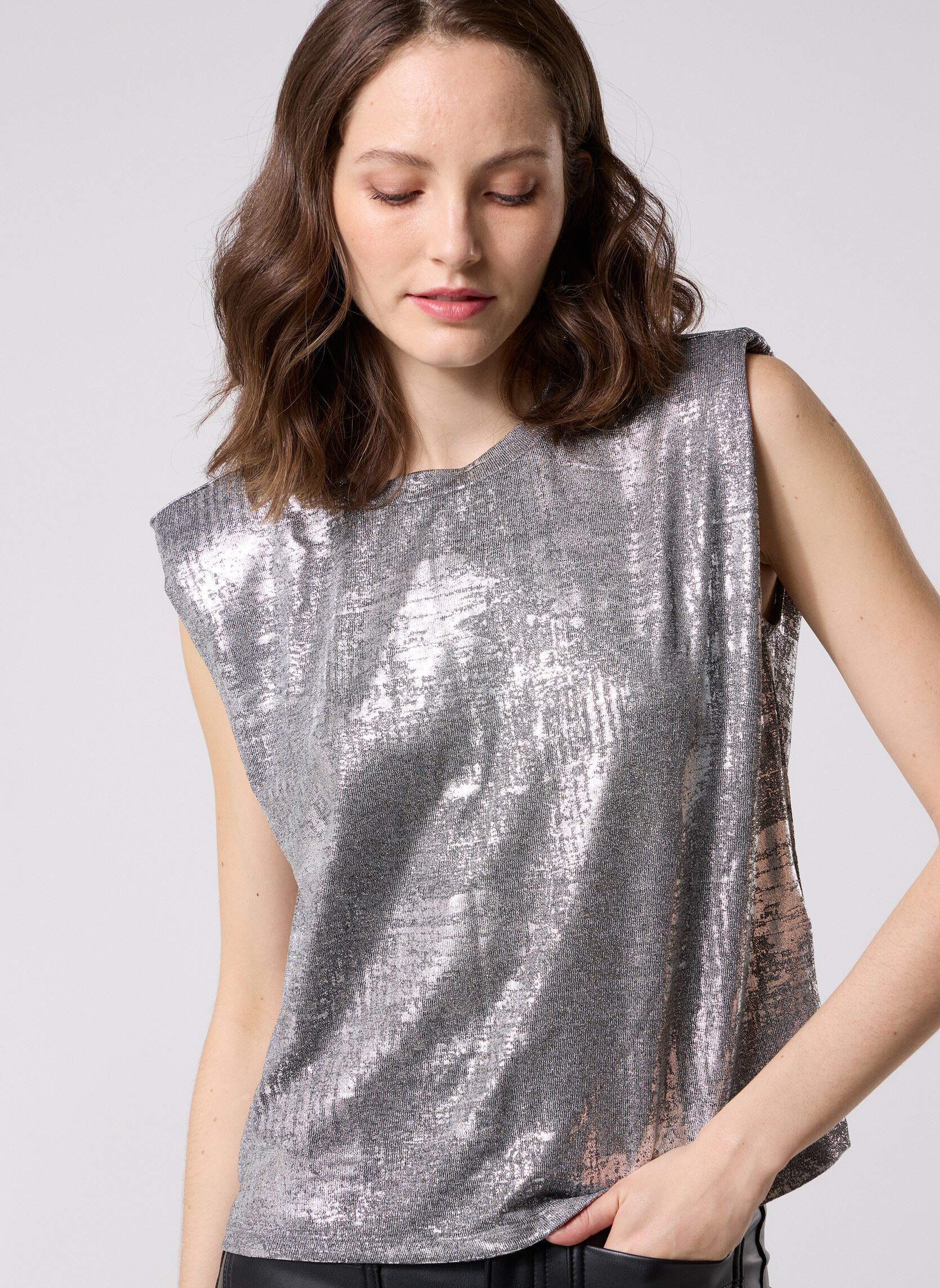 Tops Vishinaja O-Neck S/L Foil T-Shirt/C34 damen silber Vila Tops Vishinaja O-Neck S/L Foil T-Shirt/C34 damen silber Medium Grey Melange