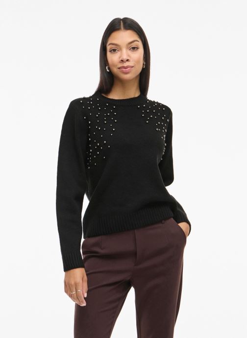 Vila Pullover Vilanie O-Neck L/S Deco Knit Top damen schwarz