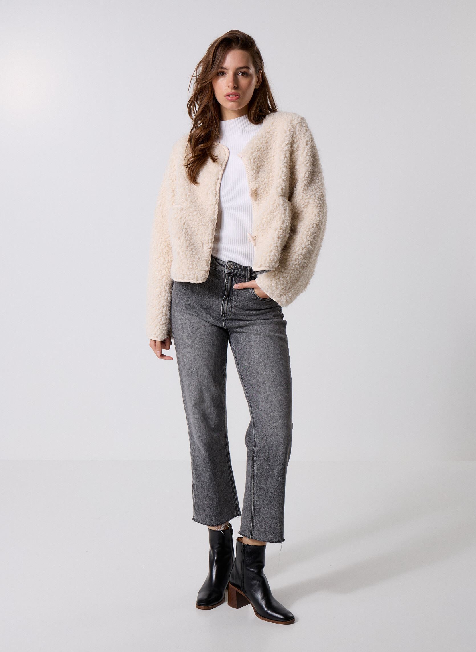 Vestes fourrure Objiduna Ls Re Jacket 140 femme blanc OBJECT Vestes fourrure Objiduna Ls Re Jacket 140 femme blanc White Sand