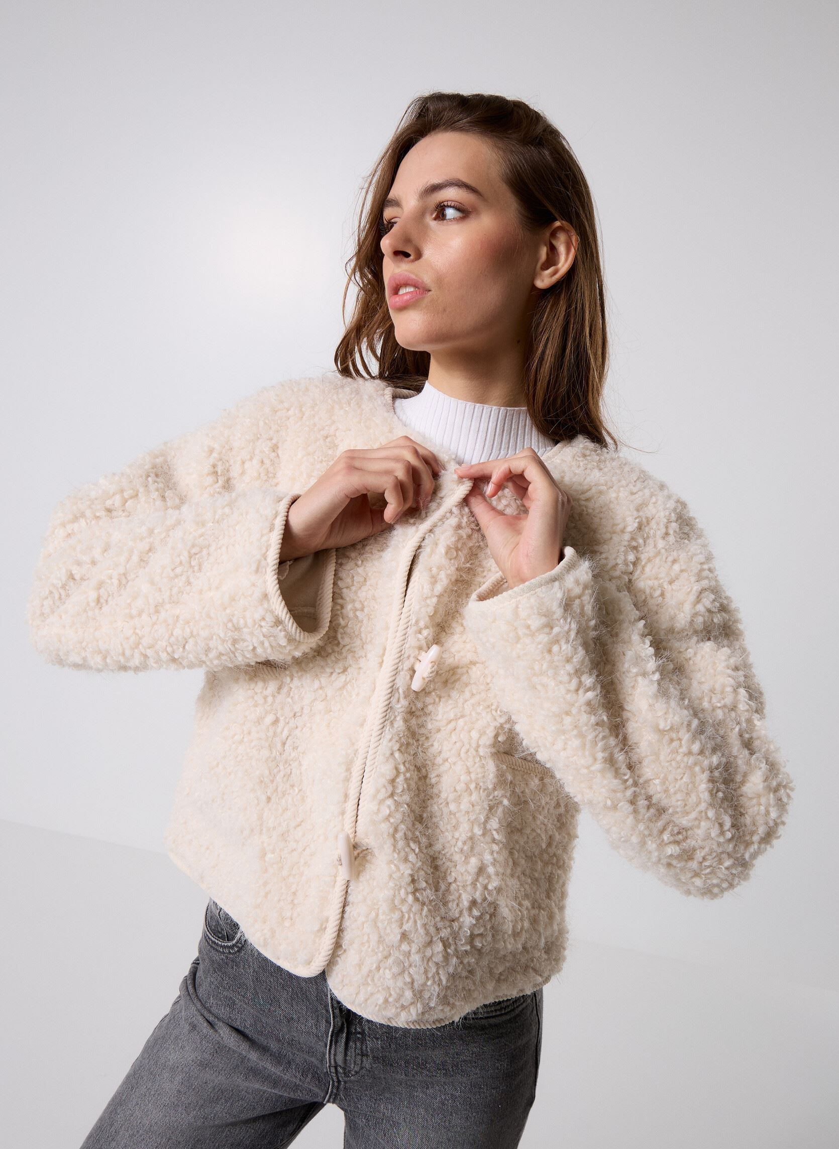 Vestes fourrure Objiduna Ls Re Jacket 140 femme blanc OBJECT Vestes fourrure Objiduna Ls Re Jacket 140 femme blanc White Sand