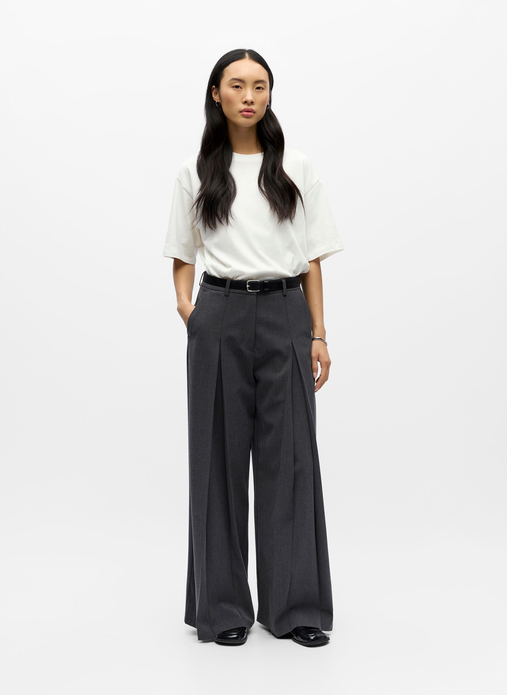 Pantalons larges Objmathilda Hw Lo Pant 141 femme gris OBJECT Pantalons larges Objmathilda Hw Lo Pant 141 femme gris Dark Grey Melange