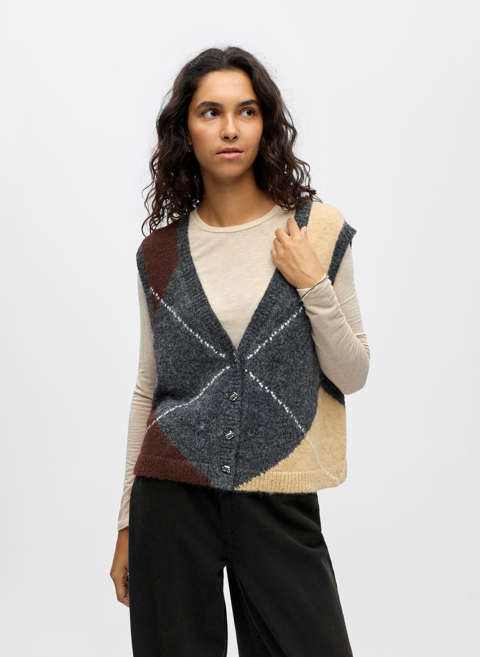 Gilets Objzena Knit S/L Re Vest 141 femme gris OBJECT Gilets Objzena Knit S/L Re Vest 141 femme gris Dark Grey Melange