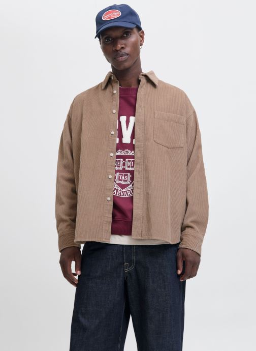 Jack & Jones Hemden Jorinwood Oversized Cord Shirt Ls heren bruin