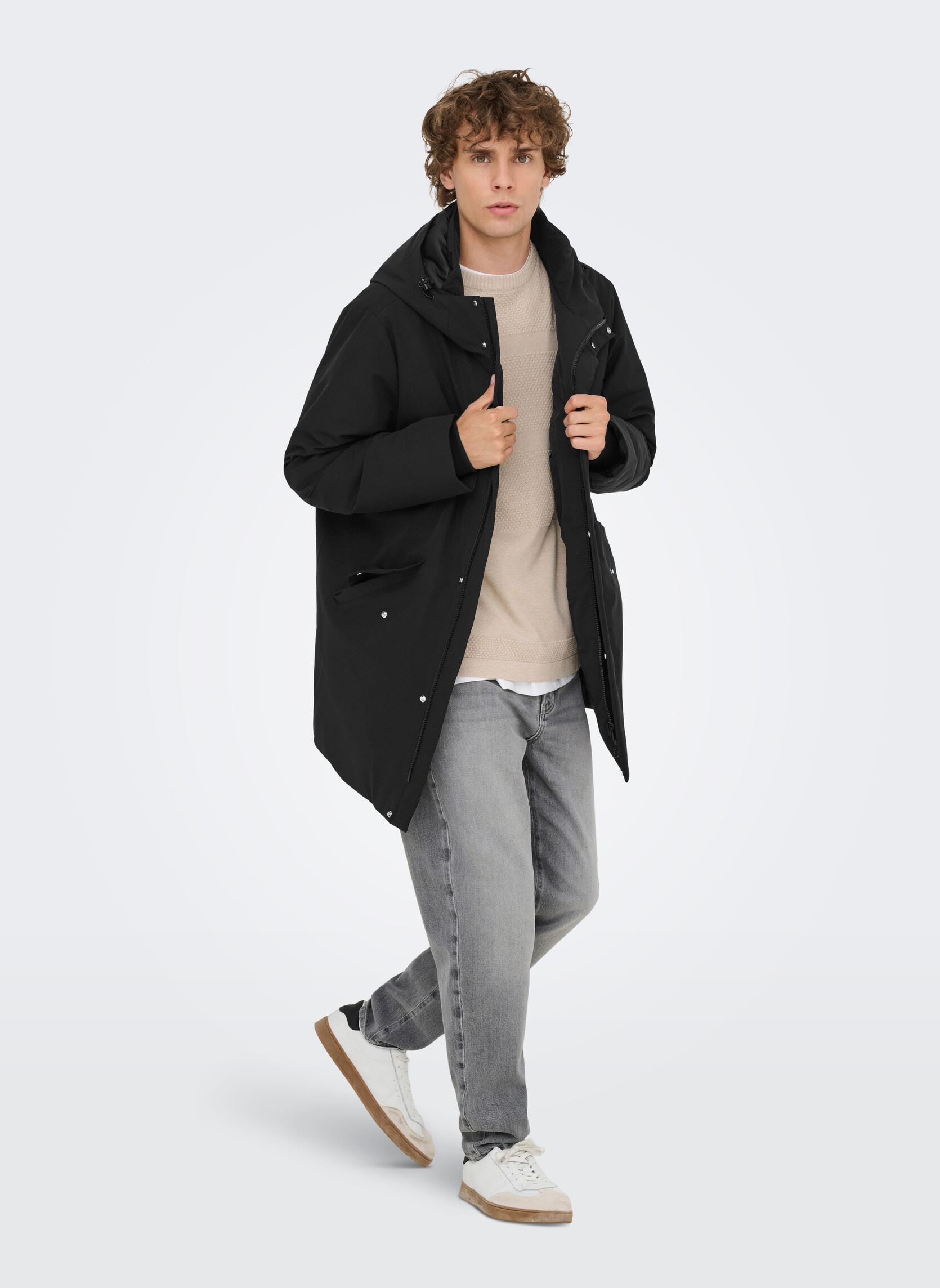 Cappotti classici ONSSAYN WATERPROOF STRETCH PARKA OTW uomo nero Only & Sons Cappotti classici ONSSAYN WATERPROOF STRETCH PARKA OTW uomo nero BLACK