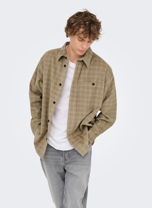 Only & Sons Chemises ONSWALEED CORDUROY OVERSHIRT 0345 NOOS homme beige