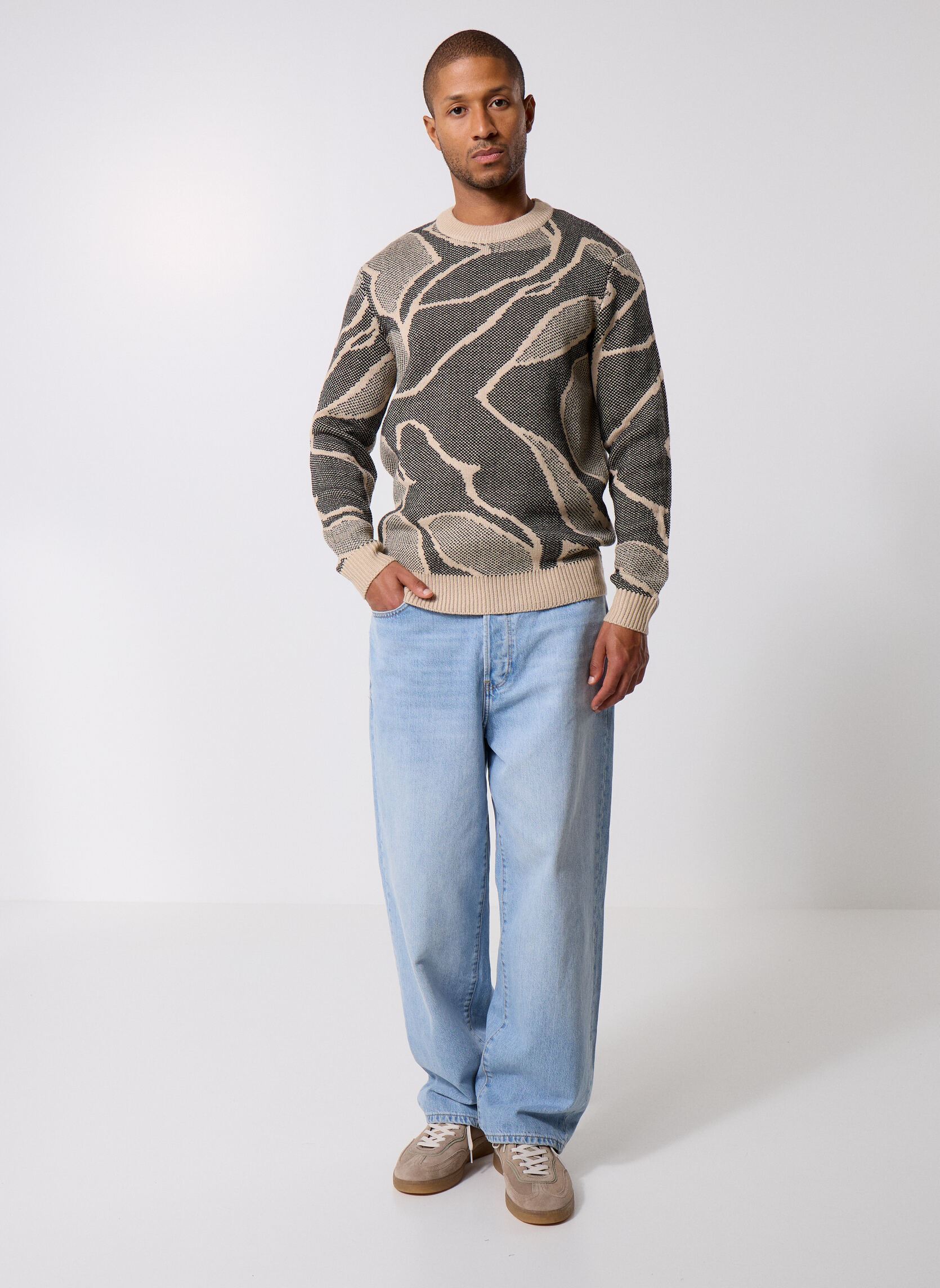 Pullover ONSLONG REG LS CREW JAQUARD KNIT herren beige Only & Sons Pullover ONSLONG REG LS CREW JAQUARD KNIT herren beige SILVER LINING