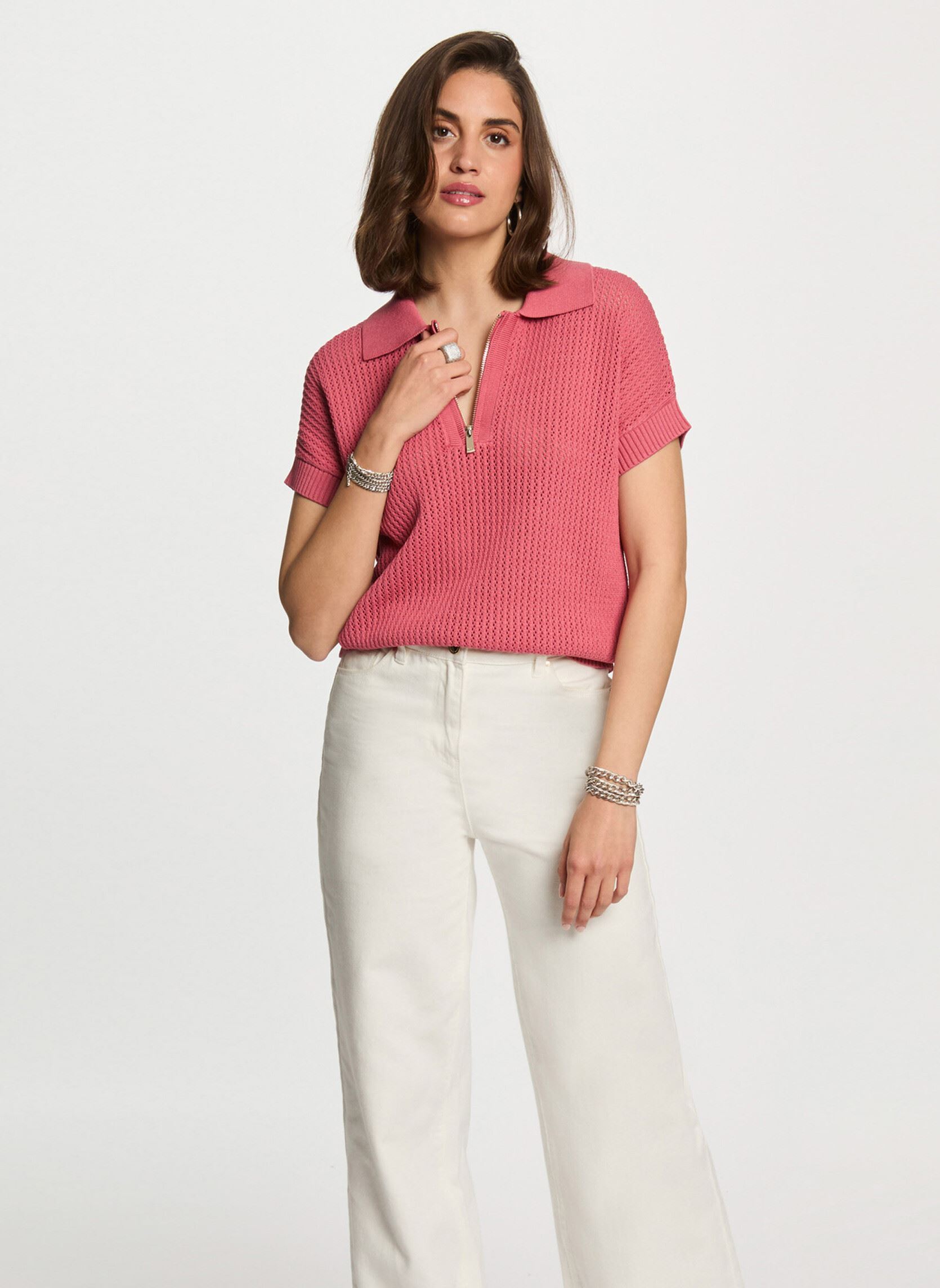 Pull col polo zippé vieux femme - vue 2