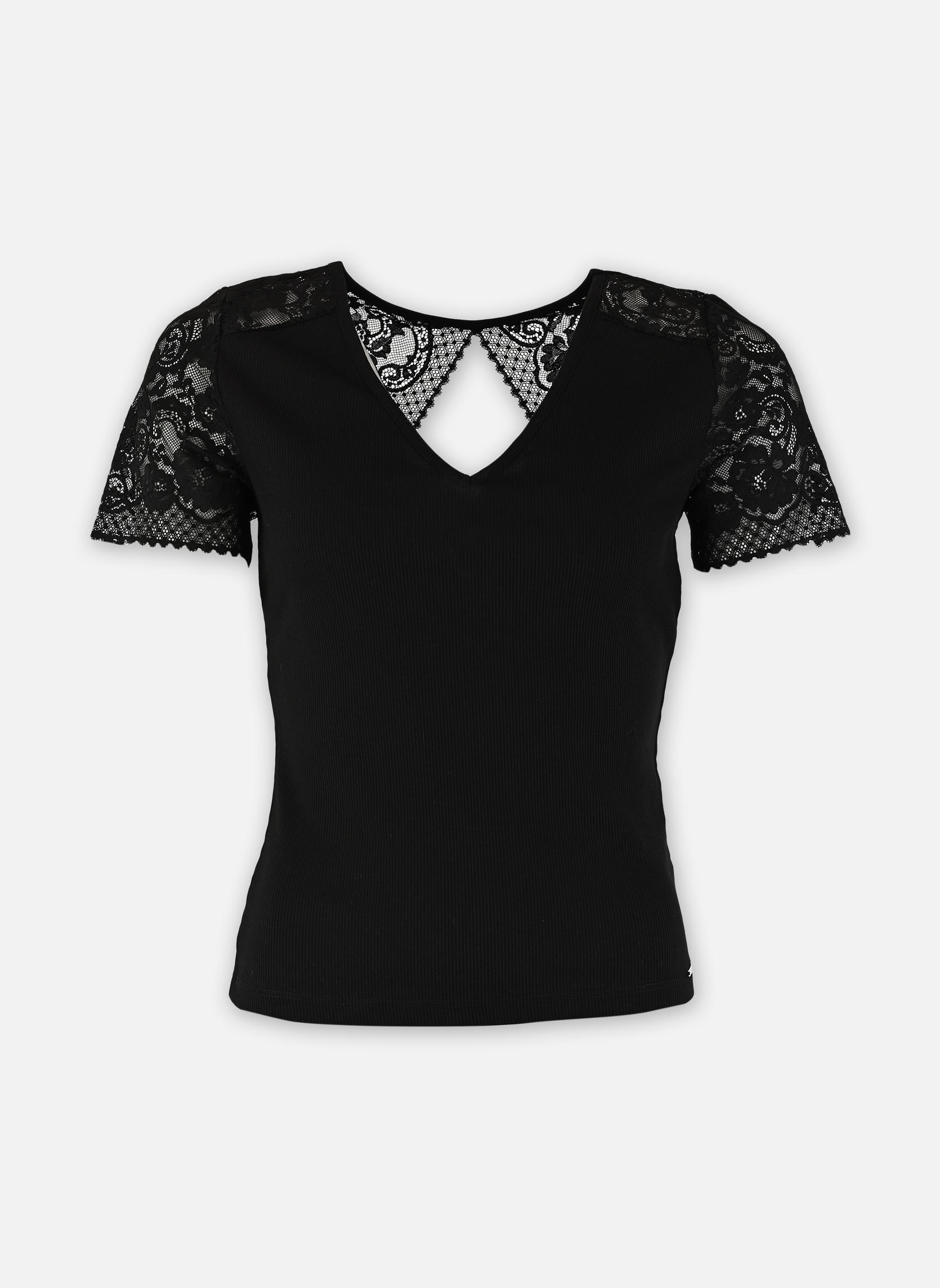 T shirt dentelle col v femme - vue 2