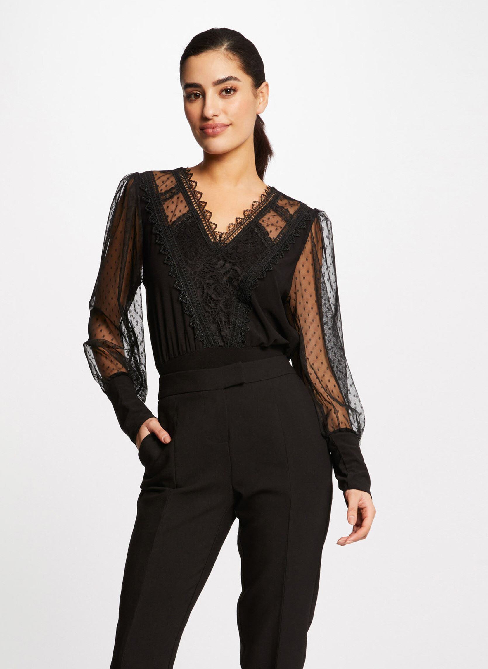 T shirt manches longues avec plumetis femme
