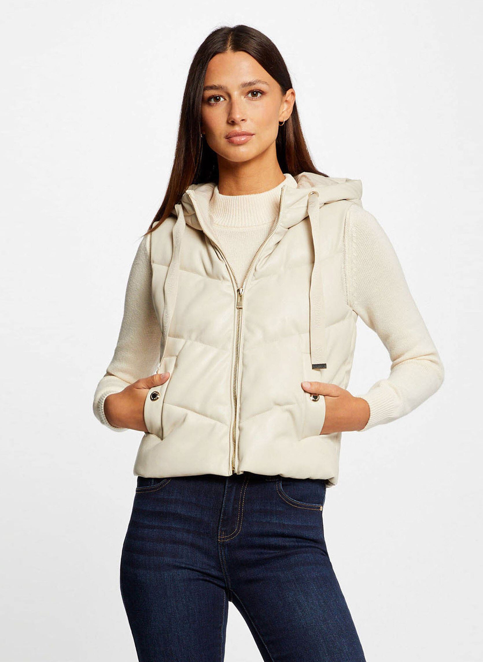 Doudoune droite à capuche simili cuir femme - vue 4