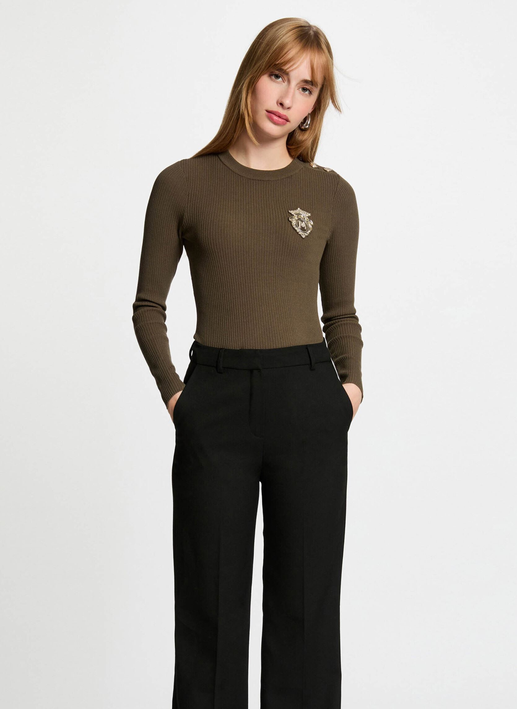 Pull col rond côtelé femme - vue 3