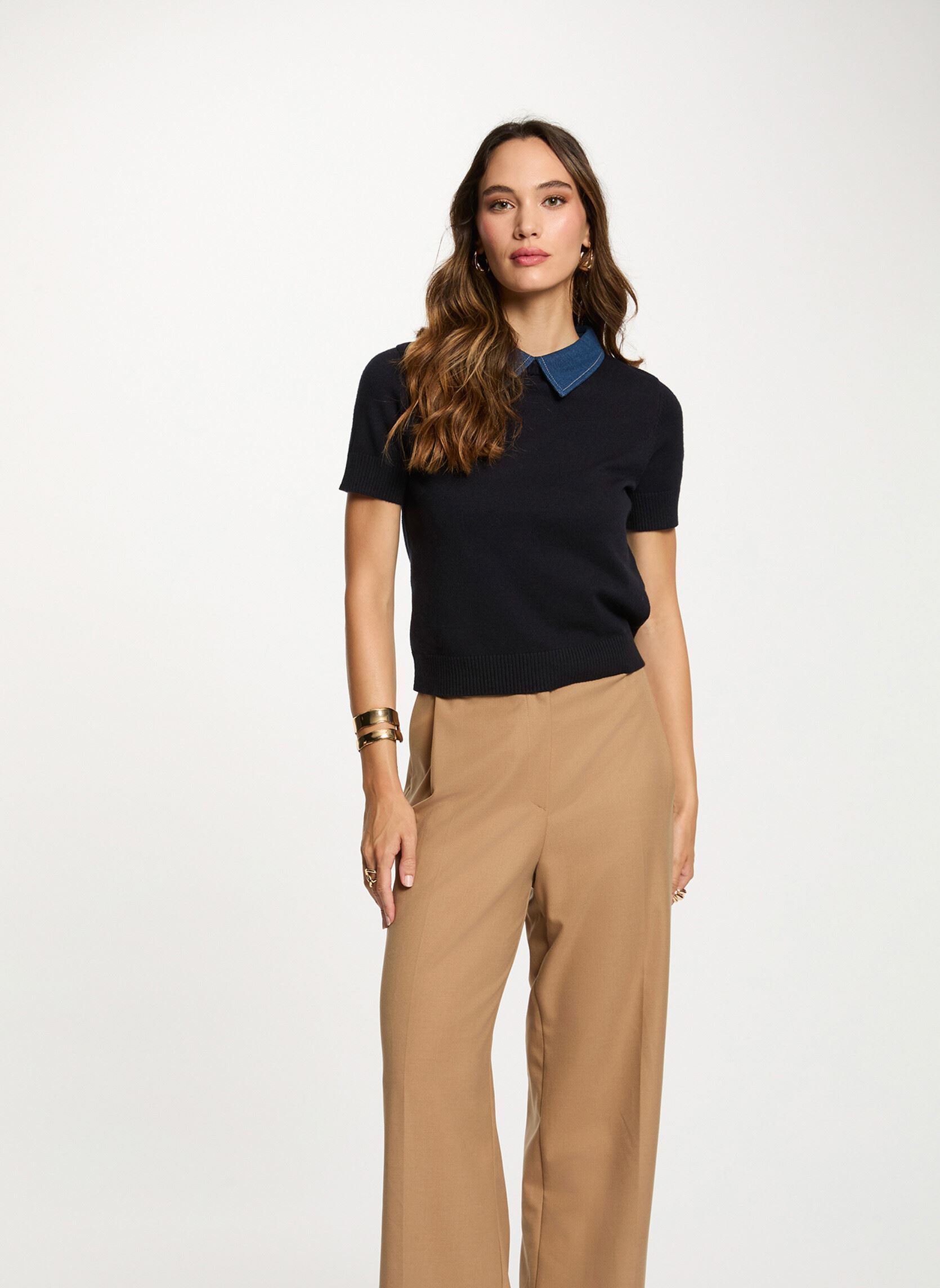 Pull court col chemise femme - vue 2