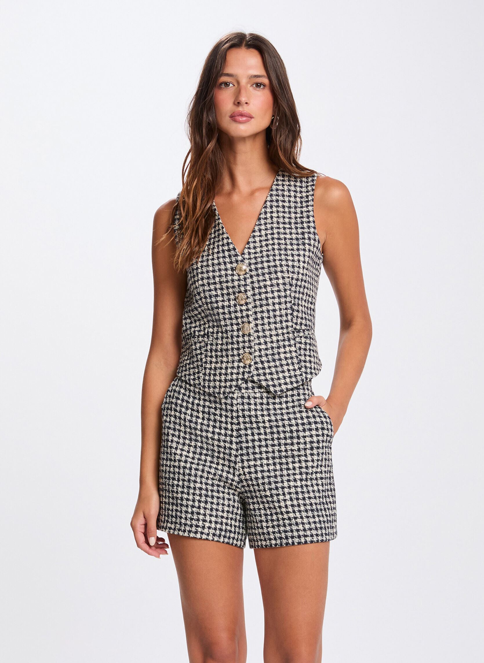 Short tweed taille haute femme - vue 2