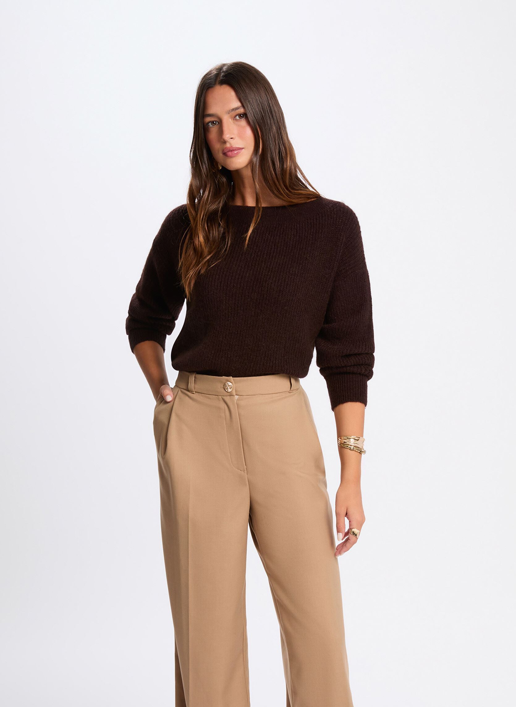Pull Femme Ann Taylor LOFT Beige, Taille M, 100% Coton, Encolure V