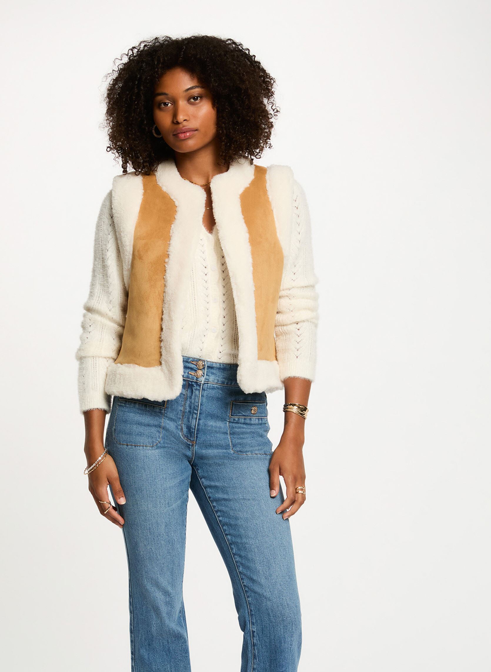 Veste droite sans manches camel femme - vue 4