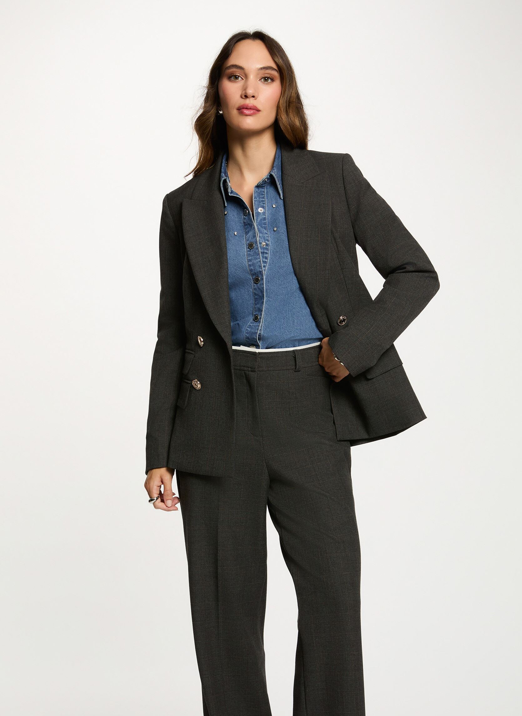 Blazer droit à carreaux moyen femme - vue 2