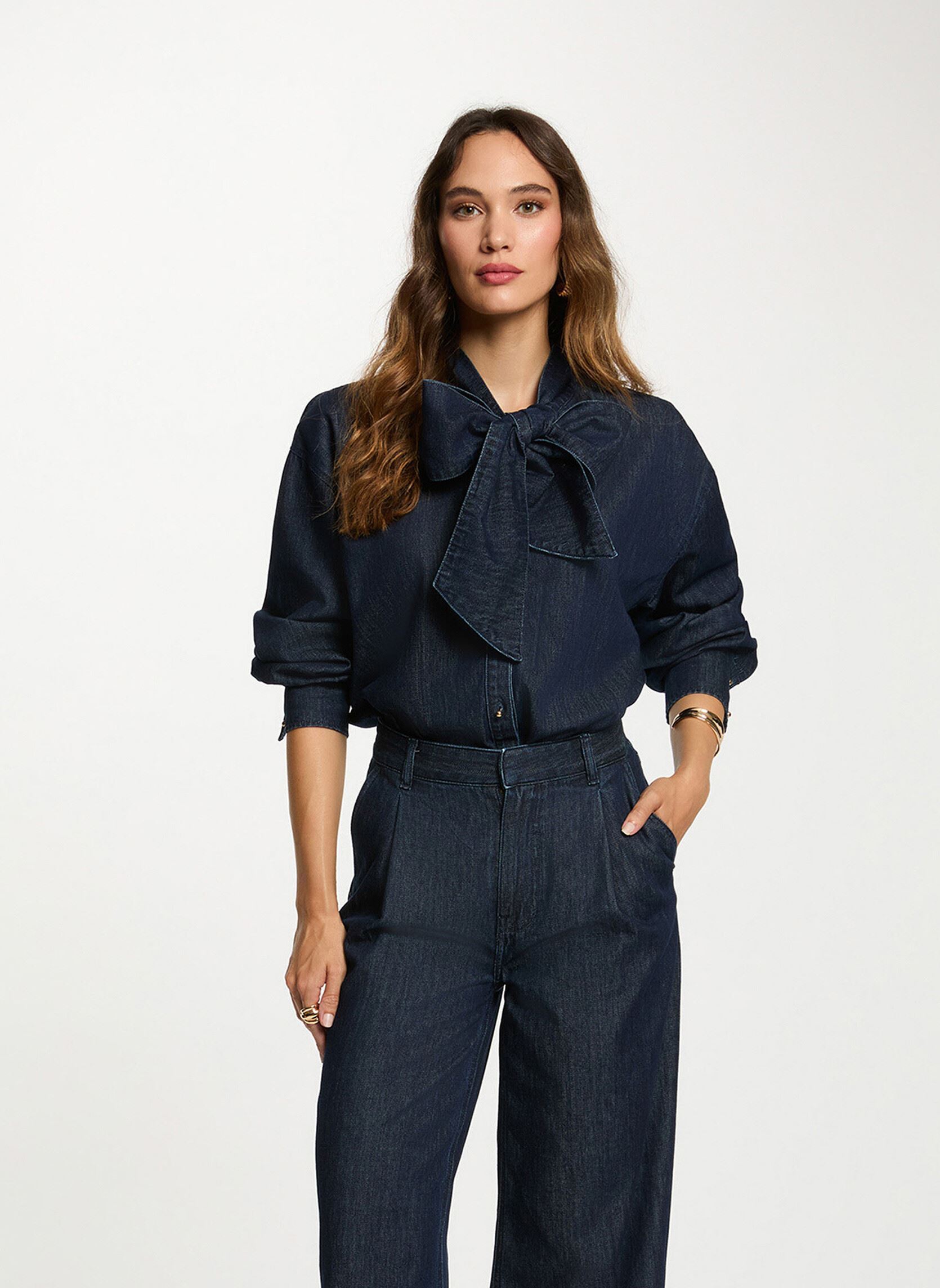 Chemise jean lavallière brut femme - vue 2